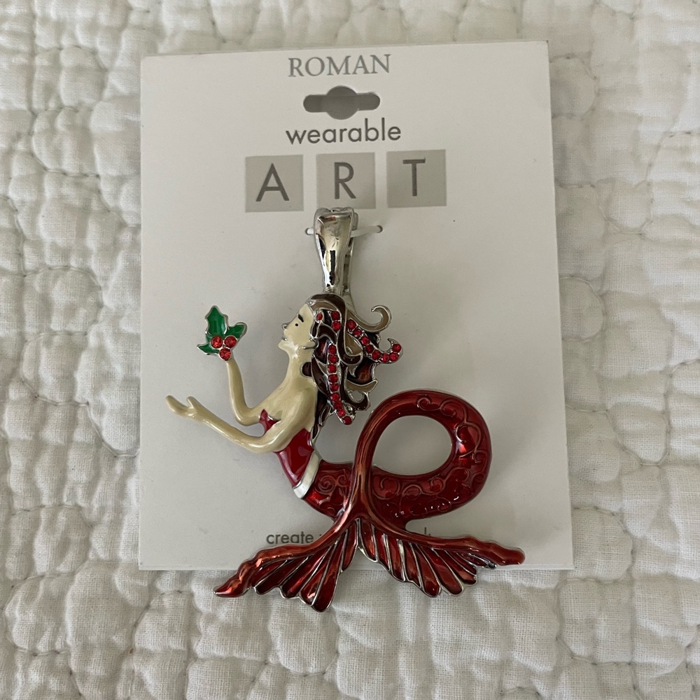 Wearable Art Christmas Mermaid Necklace Pendant - Picture 2 of 4